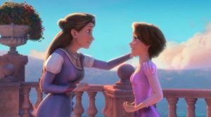 Rapunzel and her mother at the end of Tangled
