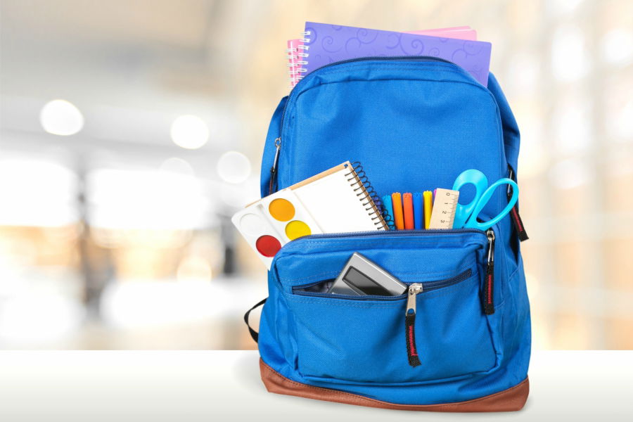 Backpack filled with school supplies