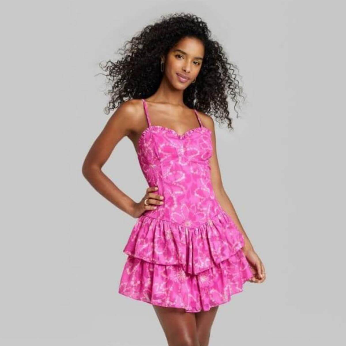 strapless open back dress Primrose (Tween) Pink Floral Ruffle Sleeve Dress main image 0